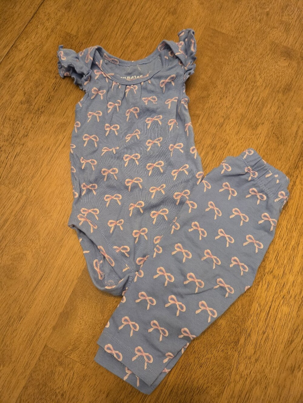 Girls Blue Bow-Print Bodysuit & Pants Matching Set